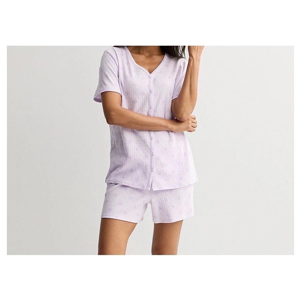 Croft & Barrow‎ Pajama Set Women S Lavender Pointelle Floral Top Shorts NEW